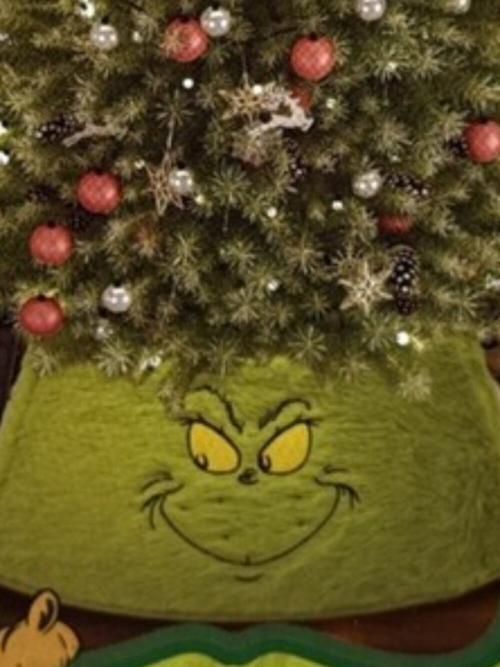 3-Piece Sectional The Grinch Furry Collar Christmas Tree Skirt Holiday Decor